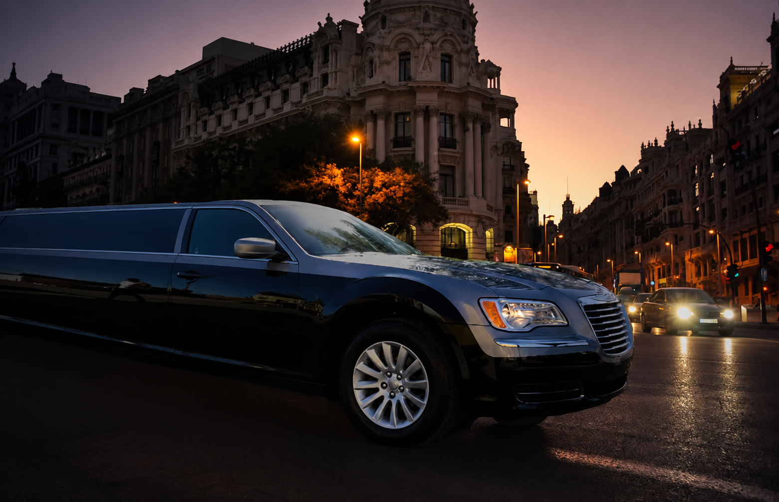 Luxury limousine on a cinematic New Orleans city night